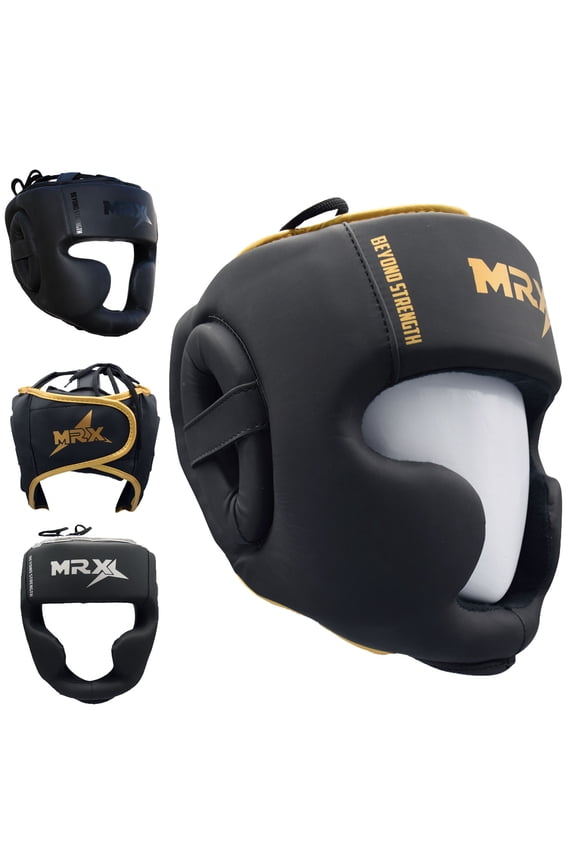 Professional MMA Men Training Head Guard Judo Sparring Headgear Kickboxing Wrestling Boxing Helmet Protection for Face Forehead Ear Extra Thick Padded Cage Fighting Head Gear Black Golden L/XL