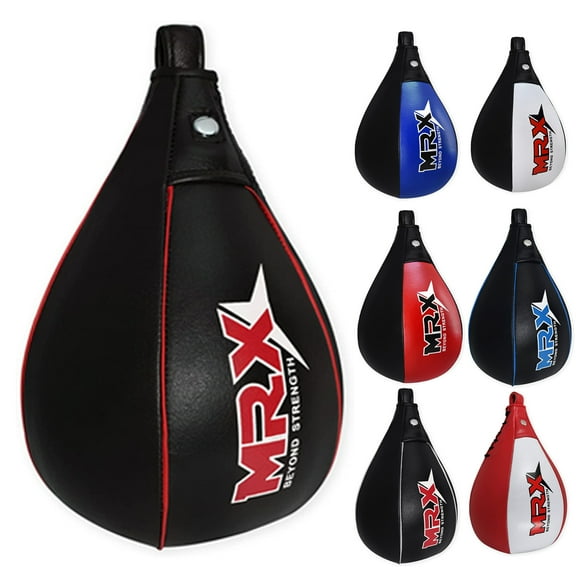 MRX Speed Punching Bags Genuine Leather MMA Training Speed Bag Muay Thai SpeedKills Punching, Dodge Striking Bag for Workout Pro Boxing Bag for Home Gym Kids, Men, Women Full Black Red