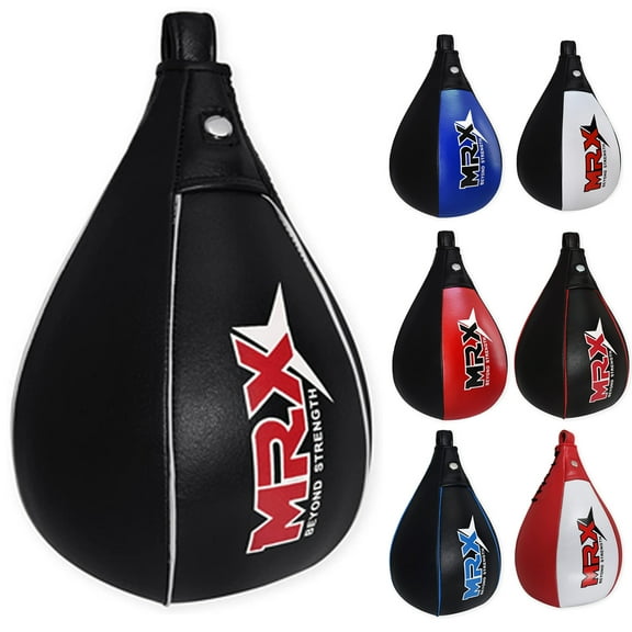 MRX Speed Punching Bags Genuine Leather MMA Training Speed Bag Muay Thai SpeedKills Punching, Dodge Striking Bag for Workout Pro Boxing Bag for Home Gym Kids, Men, Women Full Black White