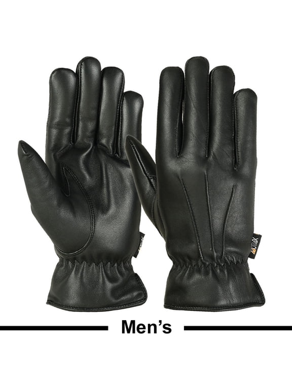 MRX Thermal Lining, Genuine Leather Motorcycle Gloves for Men, Black, S