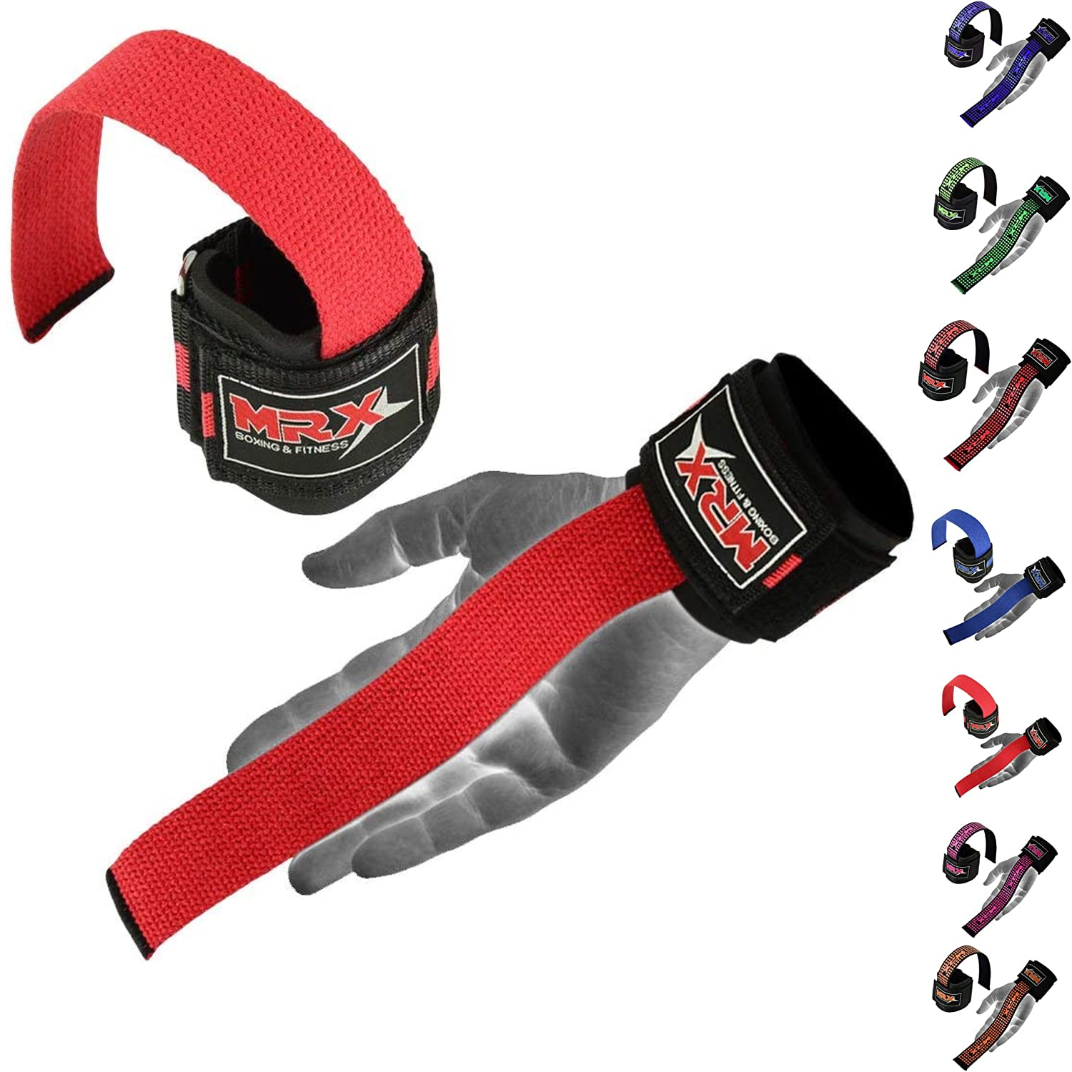 MRX WEIGHT LIFTING BAR STRAPS WITH WRIST WRAPS HEAVY DUTY BODYBUILDING WORKOUT GYM STRAP RED