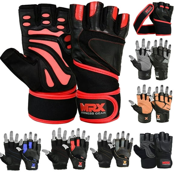 MRX Weight Lifting Gloves Fitness Training Gym Powerlifting Exercise Leather Crossfit Glove Long Wrist Strap (X Large)