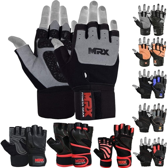MRX Weight Lifting Gloves Amara Leather with Long Wrist Straps – Gym Gloves, Workout Gloves, Exercise Gloves for Powerlifting, Fitness, Cross Training for Men & Women