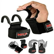 MRX Weight Lifting Hooks Wrist Wraps with Metal Rod Hook Black