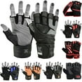 thumbnail image 1 of MRX Weight Lifting Pro Level Gloves With 18 Inches Long Wrist Strap Gym Workout Exercise & Fitness Black Grey (Large), 1 of 4