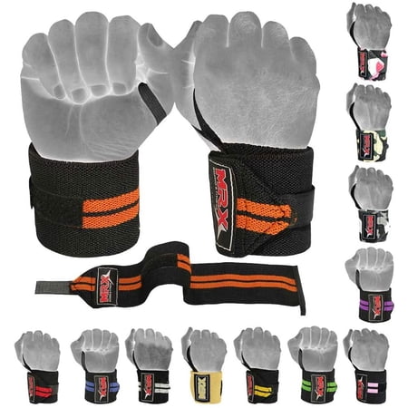 MRX Weight Lifting Wrist Wraps GYM Training Straps Wrist Support While Lifting Crossfit Wrap 18 Inches Long 1 Pair Orange