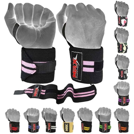MRX Weight Lifting Wrist Wraps GYM Training Straps Wrist Support While Lifting Crossfit Wrap 18 Inches Long 1 Pr Pink