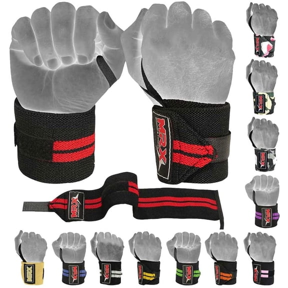 MRX Weight Lifting Wrist Wraps GYM Training Straps Wrist Support While Lifting Crossfit Wrap 18 Inches Long 1 Pr Red