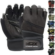 MRX Weightlifting Gloves Wrist Wrap Support Body Building Gym Full Black L
