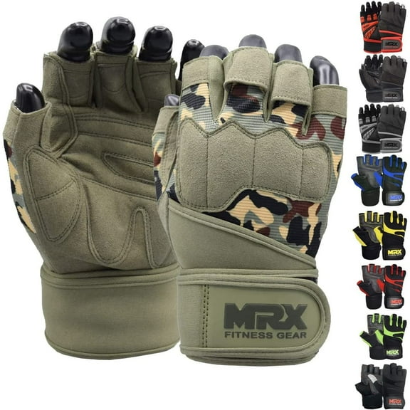 MRX Weightlifting Gloves Wrist Wrap Support Body Building Gym Olive L