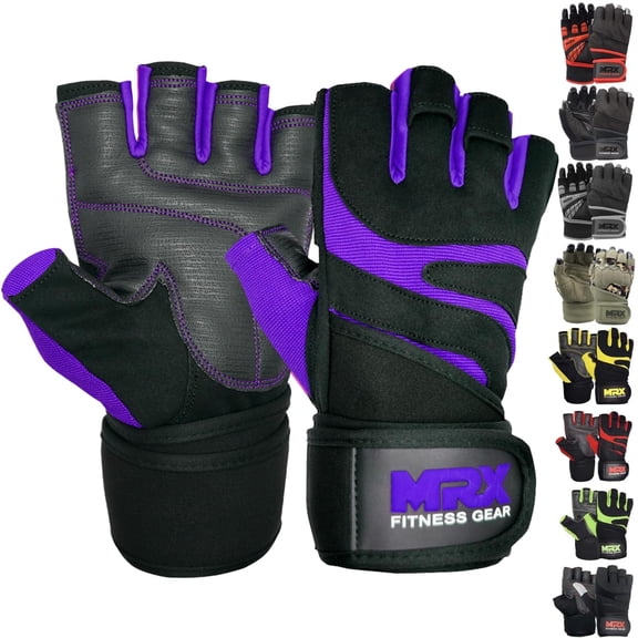 MRX Weightlifting Gloves Wrist Wrap Support Body Building Gym Purple XS