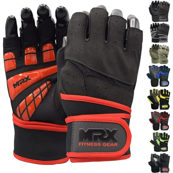 MRX Weightlifting Gloves Wrist Wrap Support Body Building Gym Red Black M