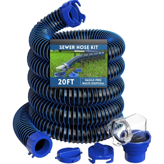 MRY 20 ft RV Sewer Hose Kit with Swivel Fitting, Includes 90-Degree Clear View Adapter and 2 Storage Caps