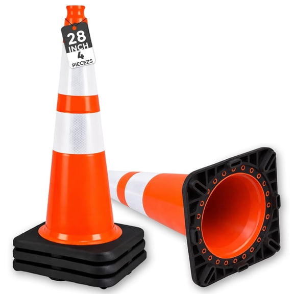 MRY 28" Traffic Safety Cones, Orange Road Parking Cones, Heavy Duty Construction Cone, Structurally Stable for Traffic Control, 4 Pack
