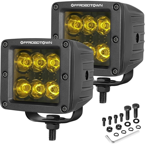 MRY 3 Inch Amber LED Cubes, 2-Pack 120W Spot Cubes Yellow Fog Lights