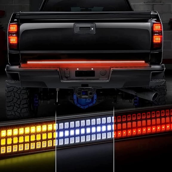 MRY 48 Inch Triple Row LED Tailgate Light Strip, Red Running Brake, White Reverse, Amber Turn Signal