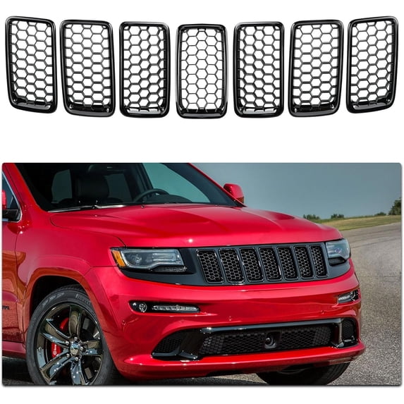 MRY 7PCS Glossy Black Honeycomb Mesh Front Grill Inserts Kit for 2014-2016 Jeep Grand Cherokee WK Laredo/Altitude/Limited/Overland/Summit