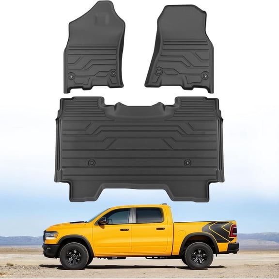 MRY All-Weather Floor Mats for 2019-2024 RAM 1500 Crew Cab New Body (With/Without Storage) - TPE Front & Rear Liners - Black