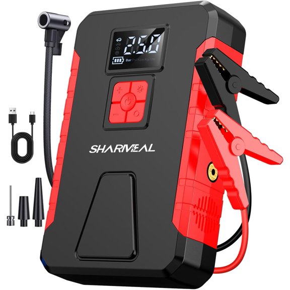 MRY Jump Starter with Air Compressor, 5000A 160PSI Car Jump Starter Battery Pack (10.0L Gas / 9.0L Diesel), Battery Booster with 3 Modes Flashlight and Jumper Cables