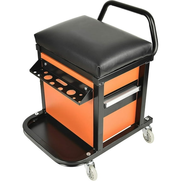MRY Rolling Tool Box with Mechanics Seat, Built-in Storage Drawers, 2.5" Swivel Casters, Heavy-Duty 300 lb Capacity Mobile Workbench
