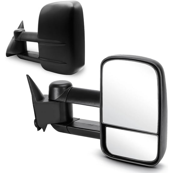 MRY Towing Mirrors for 1988-1998 Chevy GMC C/K1500, 1988-2000 C/K2500 C/K3500, Manual Telescoping Black Pair
