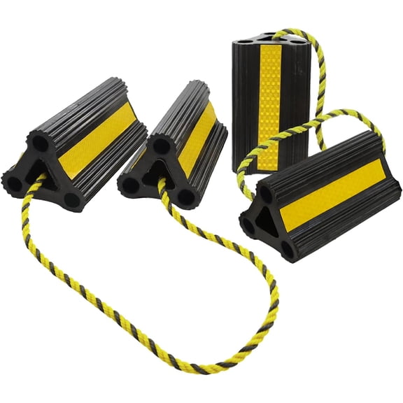 MRY Wheel Chocks for RV Trailer Travel Camper Truck Car, Sturdy Heavy Duty Rubber Tires Block Stopper Chock with Rope and Yellow Reflective Tape, 2 Set 4 Pack