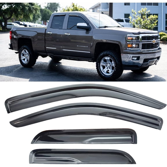 MRY Window Visors Rain Guards for Chevy Silverado/GMC Sierra 1500 2500HD 3500HD Double/Extended Cab 2014-2018, Side Wind Deflectors Vent Guard Shade Sun Smoke, 4PC