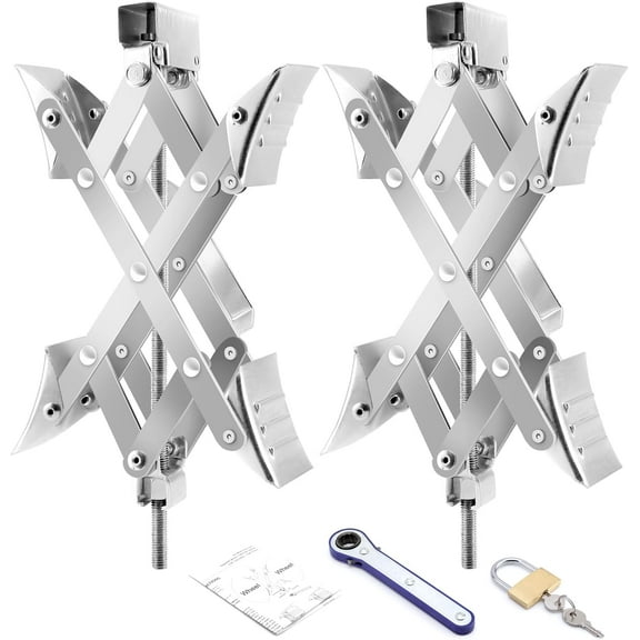 MRY X-Shaped RV Wheel Chock Fit 3.25" to 10.5" Camper Wheel Chock Stabilizer Scissor with Accessories Pair for Travel Trailer, Heavy Duty Tire Wheel Chock Scissor Locking X Chock, 2 Pack