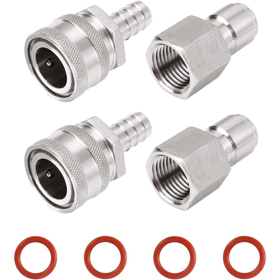 MRbrew Quick Disconnect Set, 304 Stainless Steel 1/2 FPT Male Thread Disconnect 1/2'' Barb Female Brewing Connector Kit Quick Disconnect for Ball Valve & Wort Beer Pumps & Wort Chiller Hose Fitting