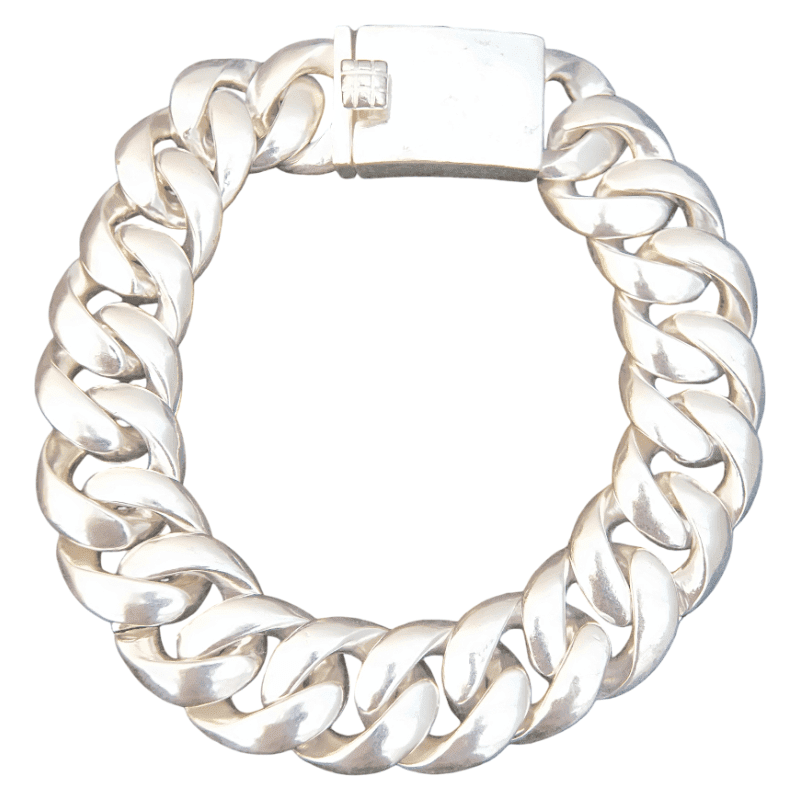 MRjewelry Heavy Cuban Link Bracelet for Men, 8.66 Inch 15mm Silver Plated Chain, Secure Square Lock Clasp, Anti-Tarnish Gothic Biker Jewelry, Daily & Gift Wear, Ships from USA