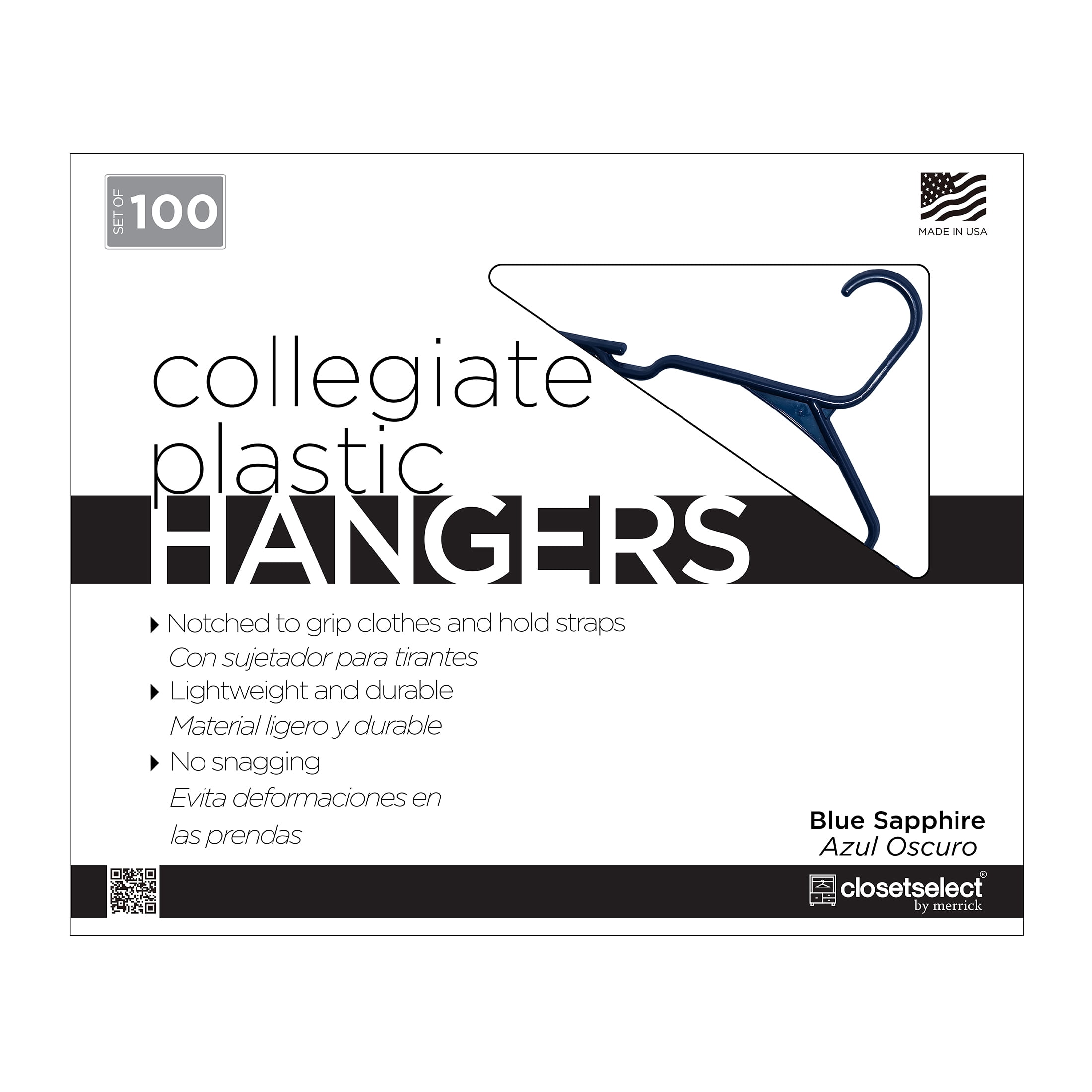 Closetselect Plastic Notched Adult Hangers for Any Clothing Type, Blue Sapphire 100 Count