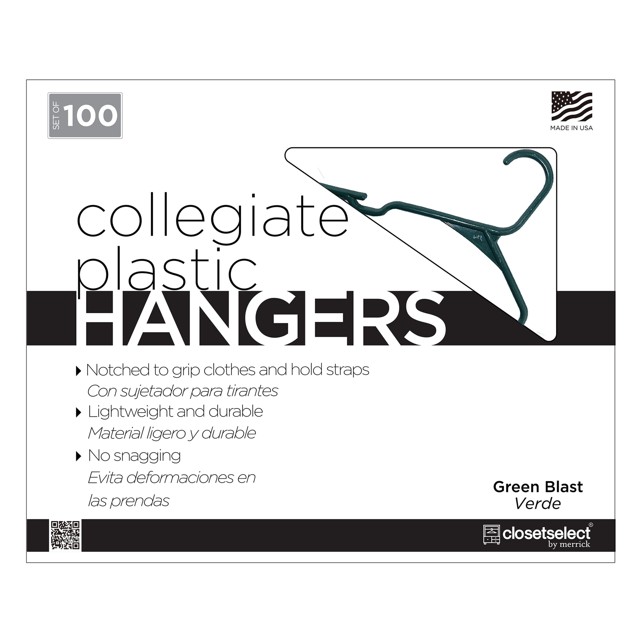 Closetselect Plastic Notched Adult Hangers for Any Clothing Type, Green Blast 100 Count