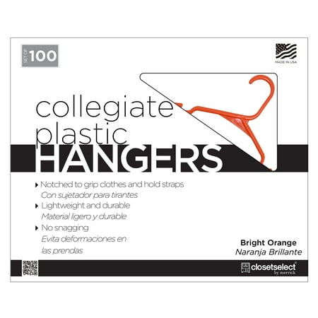 Closetselect Plastic Notched Adult Hangers for Any Clothing Type, Bright Orange 100 Count