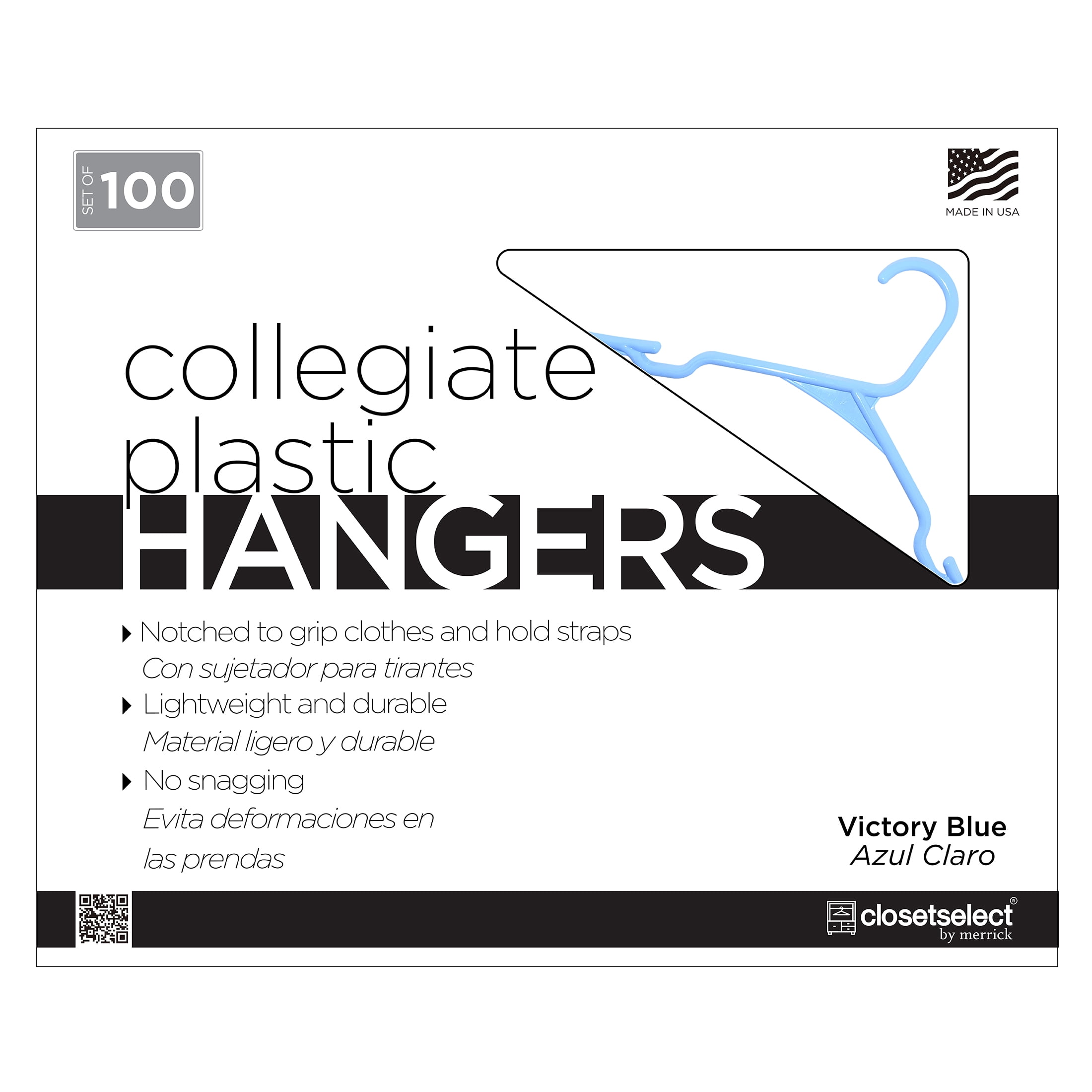 Closetselect Plastic Notched Adult Hangers for Any Clothing Type, Victory Blue 100 Count
