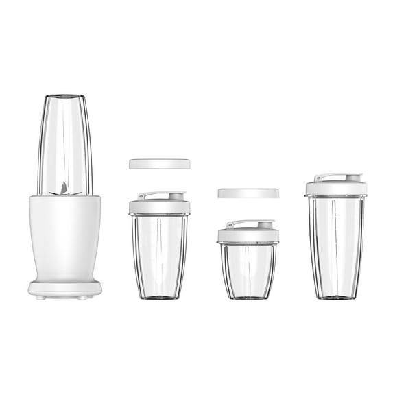 Mainstays 10-Piece Blender Set, Arctic White, 300W, with 3 Jars (10oz, 16oz, 18oz), 2 Drinking Lids, Stainless Steel Blade