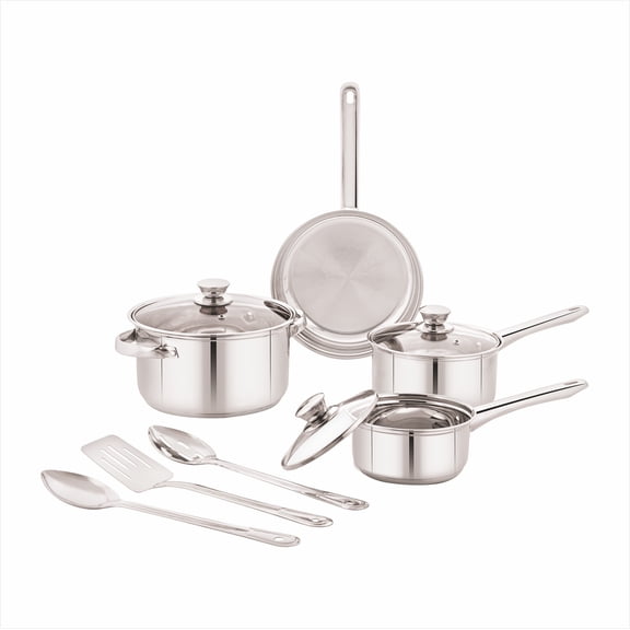 Mainstays Stainless Steel 10-Piece Cookware Set with Lids and Utensils