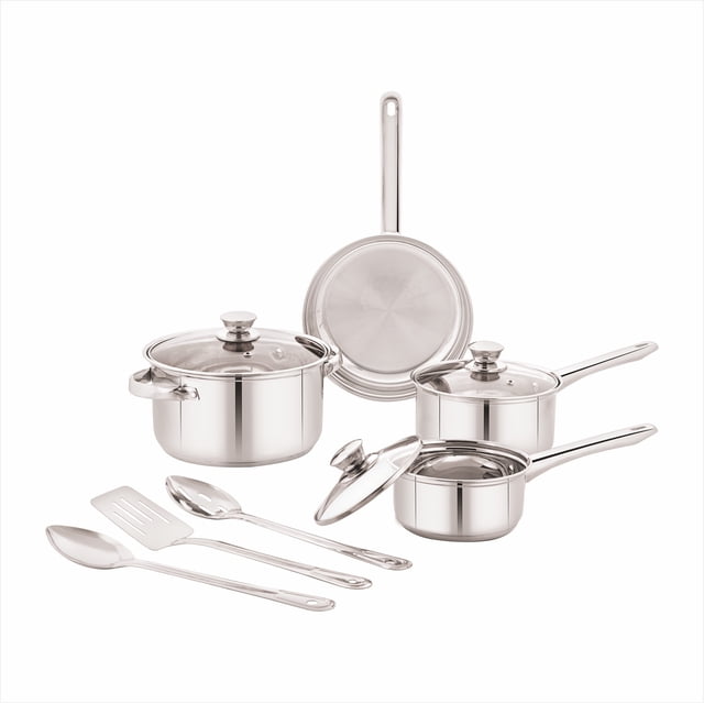 Mainstays Stainless Steel 10-Piece Cookware Set with Lids and Utensils