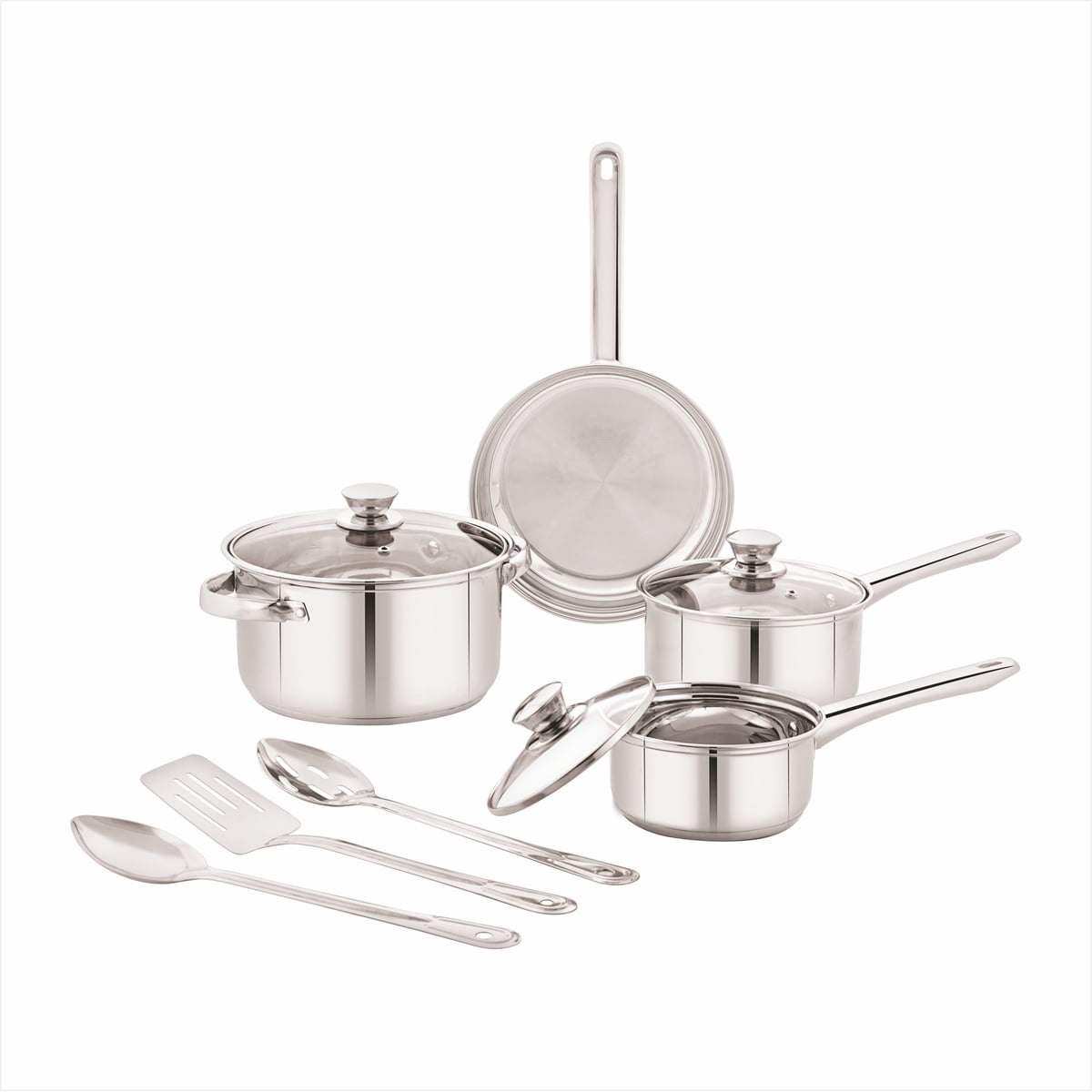 Mainstays Stainless Steel 10-Piece Cookware Set with Lids & Utensils - image 1