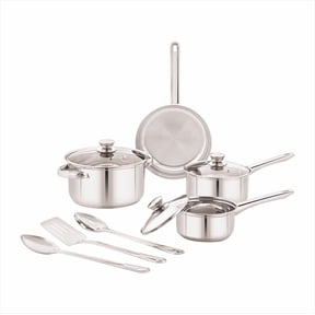 Mainstays Stainless Steel 10-Piece Cookware Set with Lids and Utensils