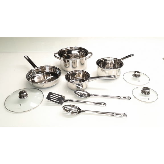 Mainstays Stainless Steel 10Pc Cookware Set with Lids and Kitchen Utensils