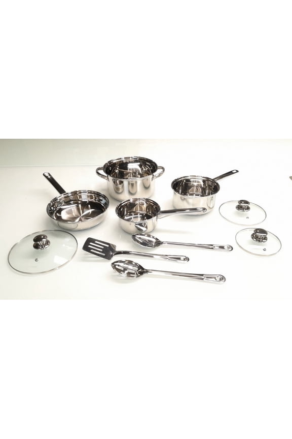 Stainless Steel 10Pc Cookware Set with Lids and Kitchen Utensils