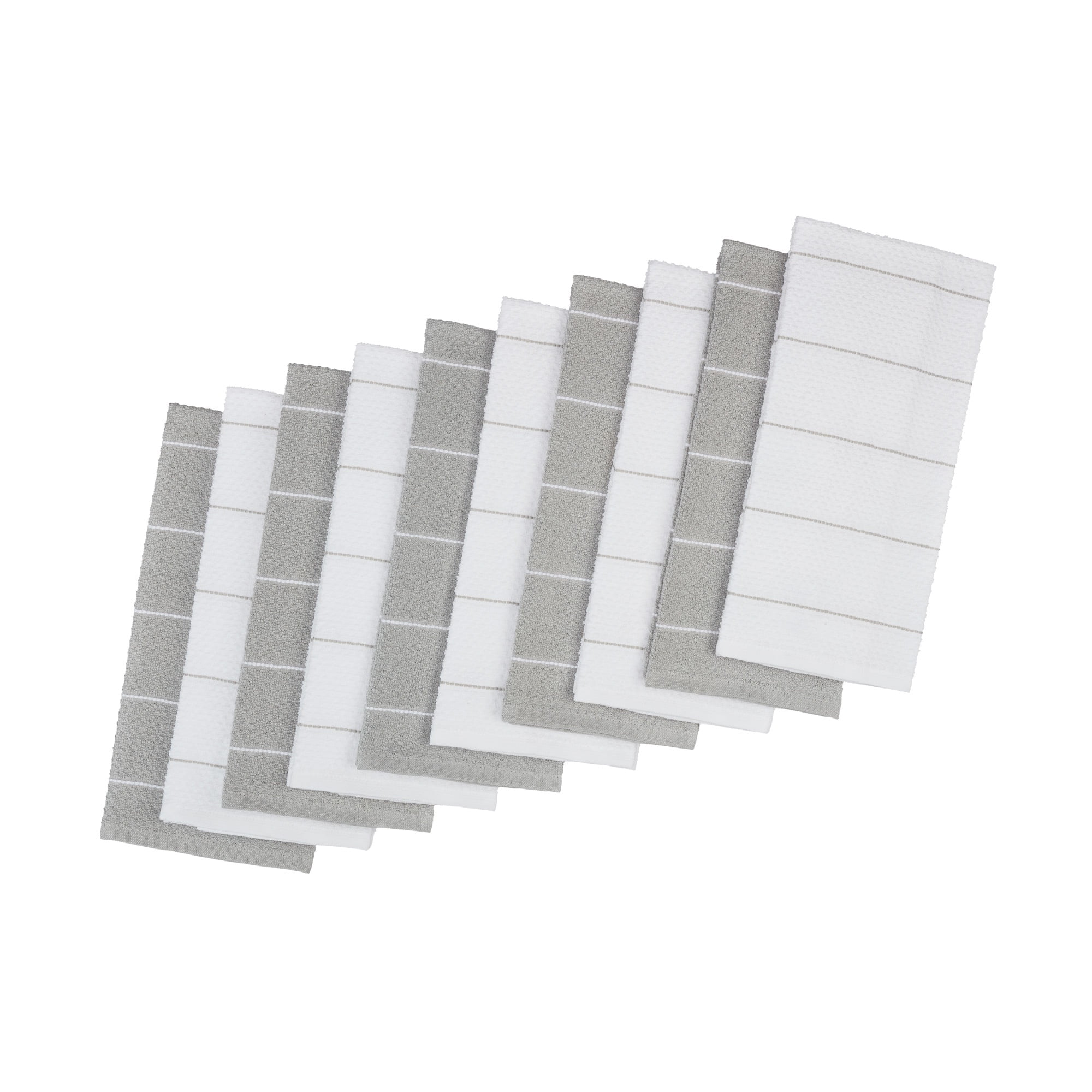 Mainstays Dobby Rice Weave Kitchen Towels, 15 in x 25 in, Set of 10, Soft Silver