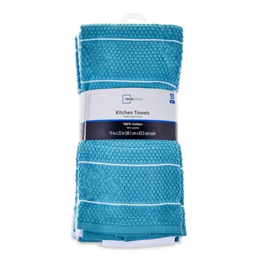 Mainstays Dobby Rice Weave Kitchen Towels, 15” x 25”, Set of 10, Teal
