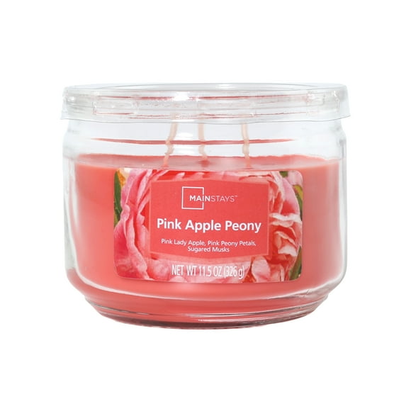 Mainstays 3-Wick Glass Jar Candle, Pink Apple Peony, 11.5 oz