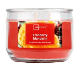 Mainstays 3-Wick Glass Jar Candle, Cranberry Mandarin, Coral Red, 11.5 oz