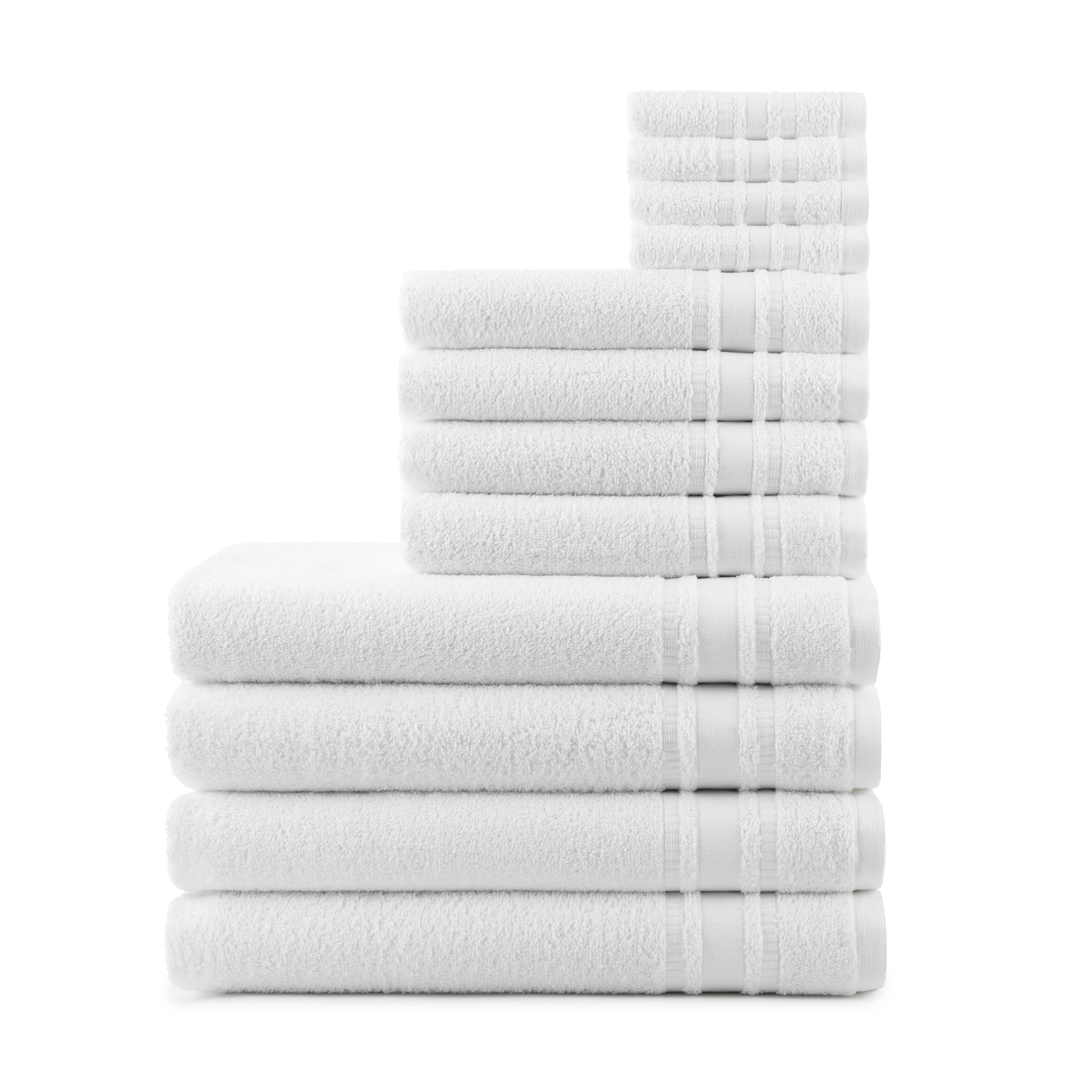 Mainstays 100% Cotton 12-Piece White Towel Set, Soft & Absorbent