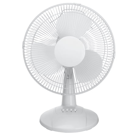 Mainstays 12-inch Table Fan with 3-Speed Settings and Oscillation, White, FT30-8MBWV