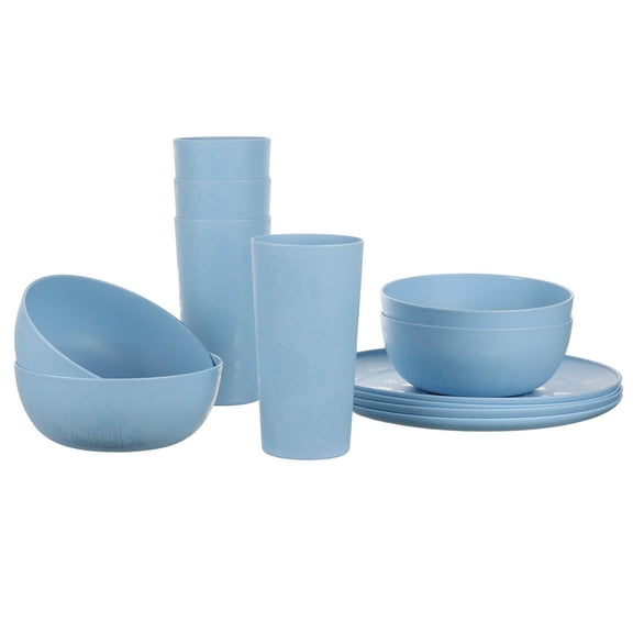 Mainstays 12-Piece Plastic Etched Gingerbread Dinnerware Set, Blue