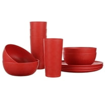Mainstays 12-Piece Plastic Etched Bow Dinnerware Set, Red
