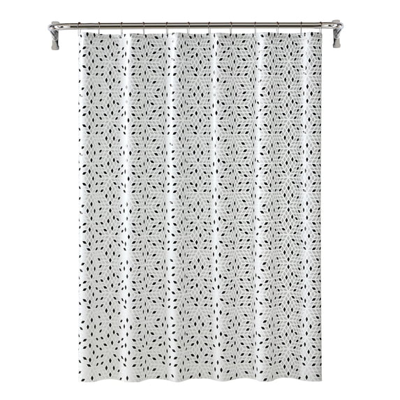 Mainstays Printed PEVA Shower Liner Set, 70 in x 72 in, 12 Metal Hooks, Black White Diamond